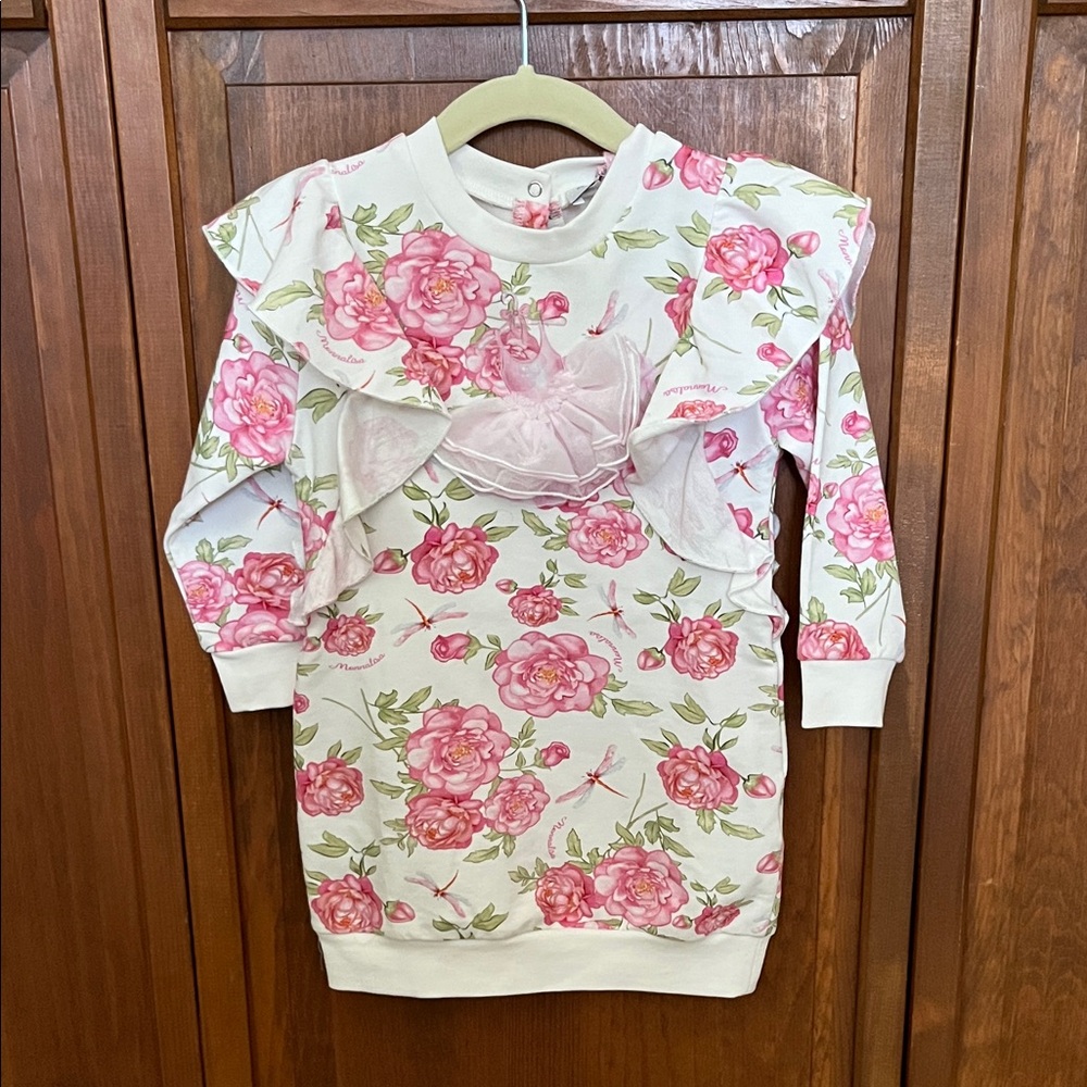 Mona Lisa (Maisonette) Floral Ruffle Long Sleeve Sweatshirt Dress